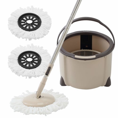 Eyliden Rotating Mop, Tornado Mop, Spin Mop, Floor Mop, Floor Wiper, Elevating Rotating Mop, Round Shape, 107-129cm, 2 Pads, Microfiber, One-Hand Oper