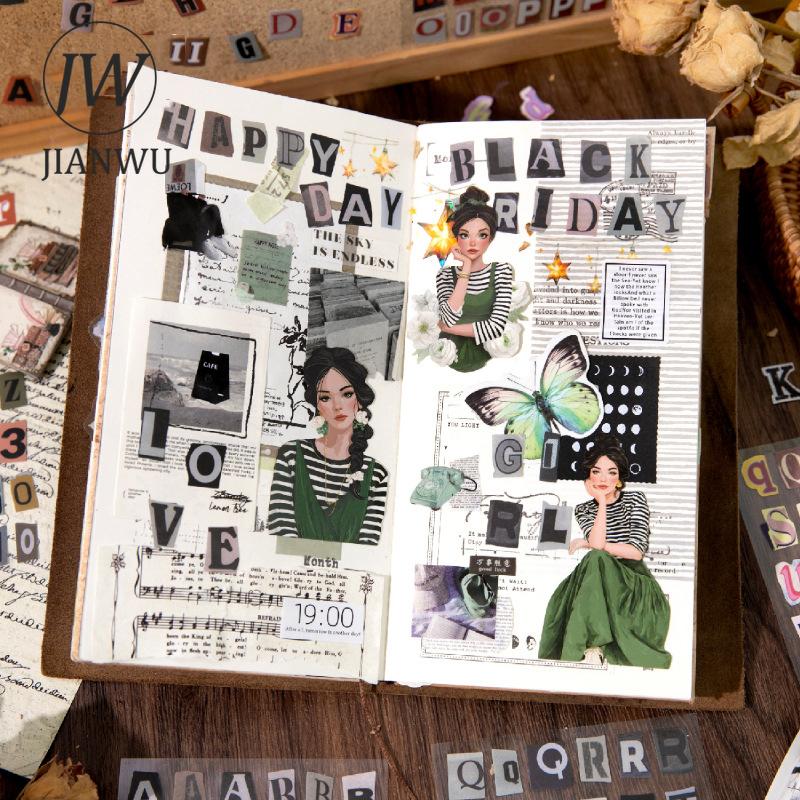 JIANWU Belated Letter Series Vintage Letter Number Landscape Material Collage Scrapbooking Sticker Creative Journal Stationery