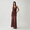 Women's clothing fashion design backless swing neck hip skirt mesh stitching pleated European and American style neck dress