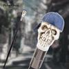 Blue Hat Resin White Skull Head Walking Cane Fashion Decorative Steel Stick Gentleman Elegant Cosplay Cane Knob Crosier 94cm