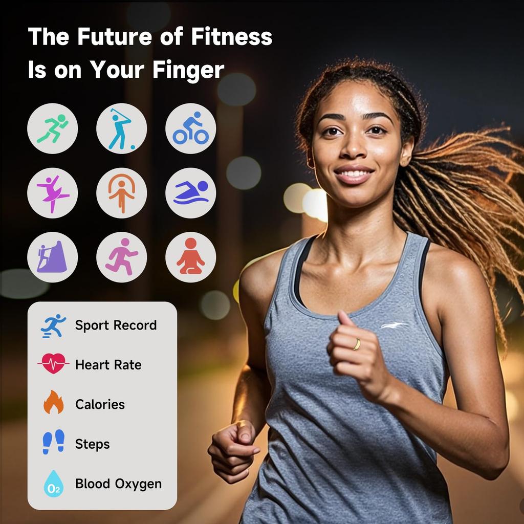 Smart Ring - Health Tracker with SPO₂/HRV/Sleep Monitor, 5ATM Waterproof & No Subscription, 7-Day Battery for Men & Women, iOS A