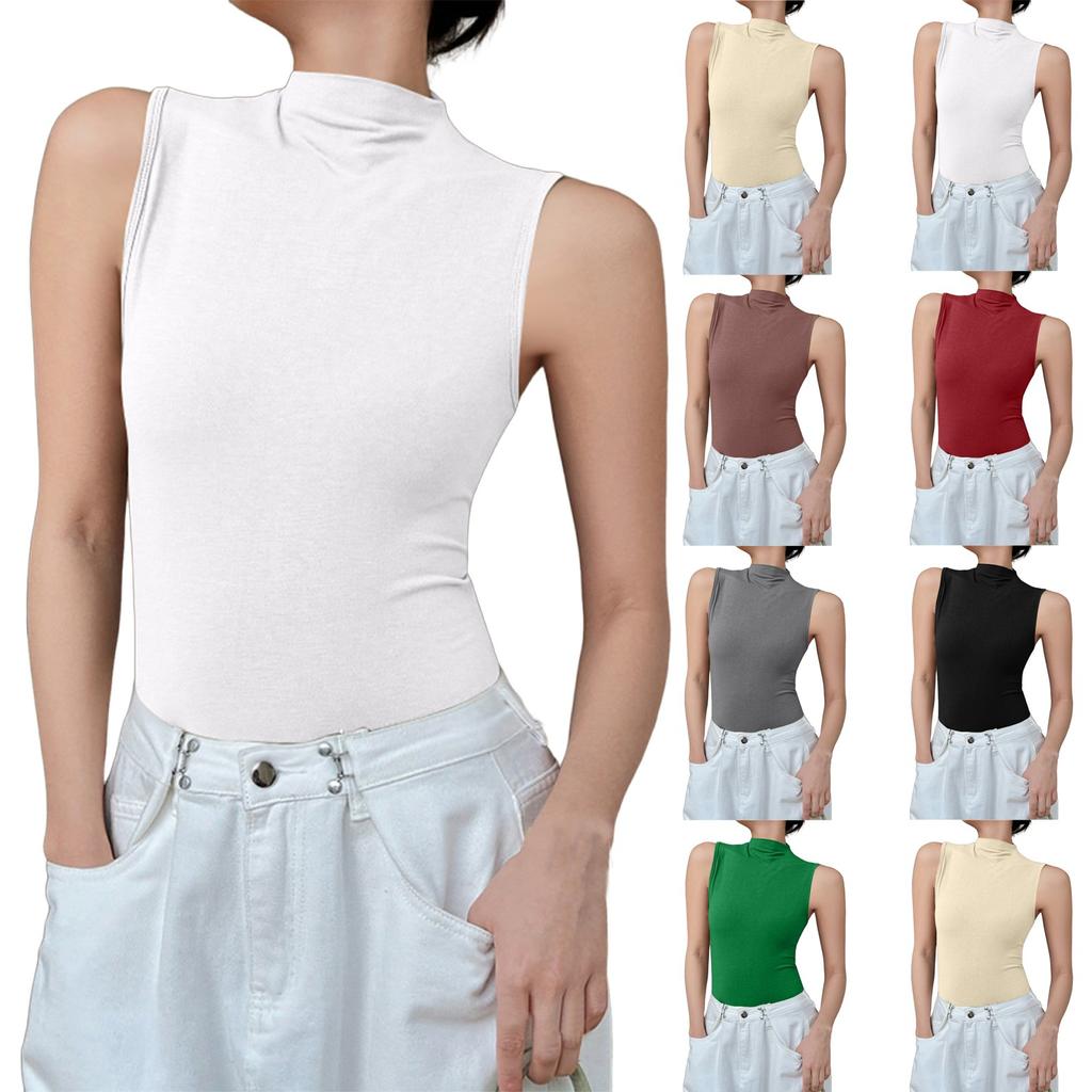 Ensemble Petit Gilet en Coton pour Femme Col Mi-Haut avec Haut Bas Sans Manches