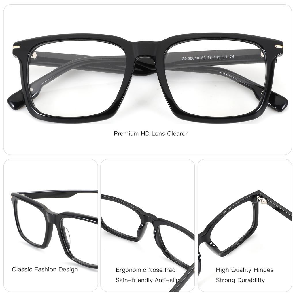 ZENOTTIC Gentlemen S Size Rectangular Acetate Optical Prescription Eyeglasses Progressive Myopia Blue Light Blocking Glasses