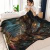 1pc Enchanted Forest Glowing Lantern Print Plush Blanket, Modern Style, Soft and Comfortable, Digitally Printed, Suitable for All Seasons, Perfect for
