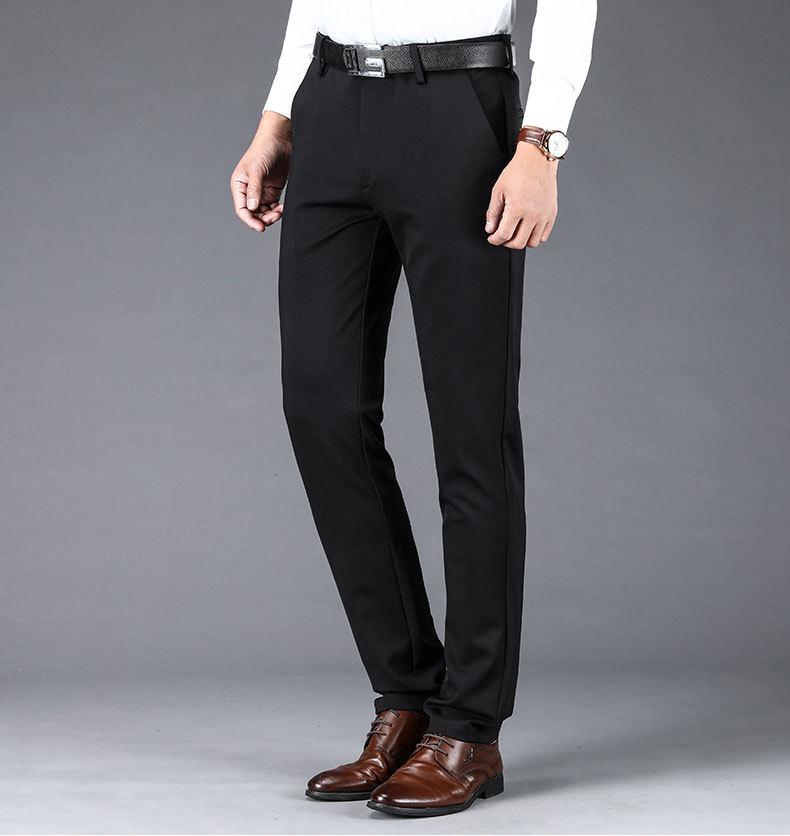 Men's Casual Stretch Black Business Trousers - Youth Straight Leg Suit Pants