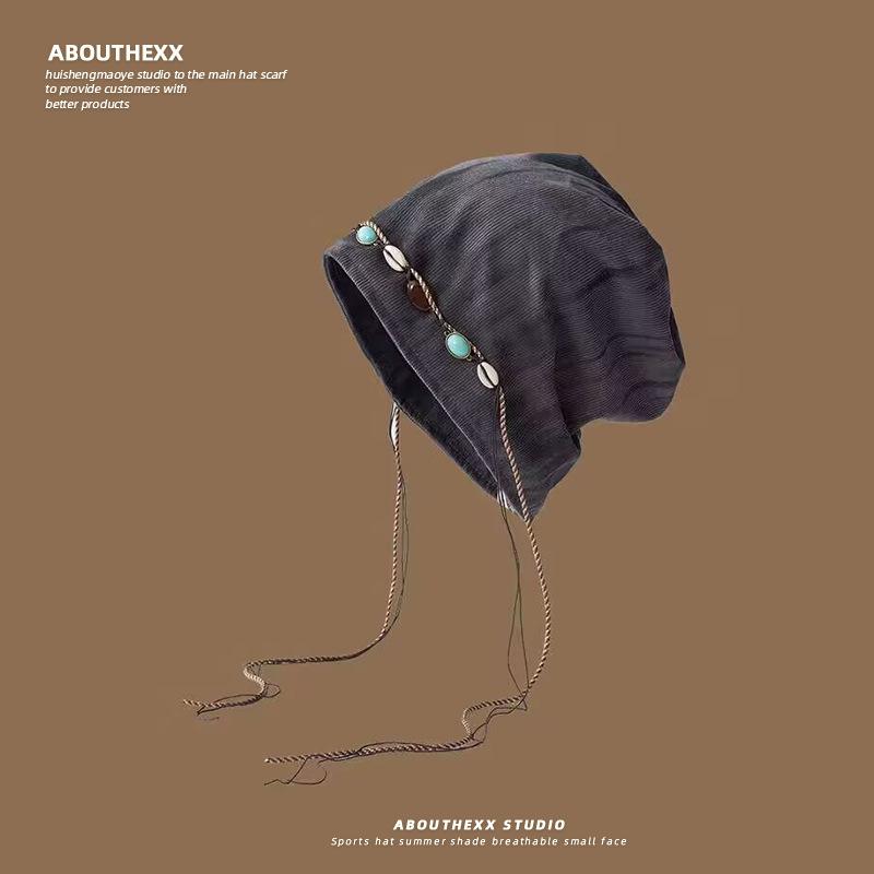 

Tie Dyed Tassel Pile Hat for Women New Retro Beaded Face Showing Small Knitted Hat Versatile Pullover Cold Hat Trend M（56-58cm）