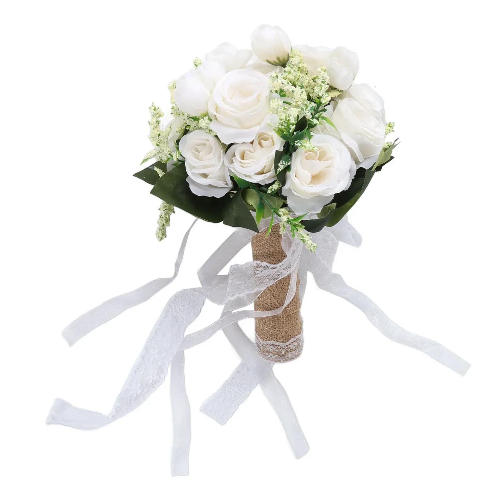 

Holding Flowers Artificial Natural Rose Wedding Bouquet Lifelike Modern Elegant Home Decorative Bridal Bouquet DIY Photography белый
