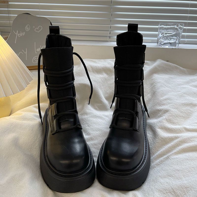 

Мода 2025 Женские ботинки Весна Осень Студенческие Повседневная Модная обувь На шнуровке Перекрестная шнуровка Однотонные Круглый носок Квадратный каблук Ботинки 36(Foot 23cm)