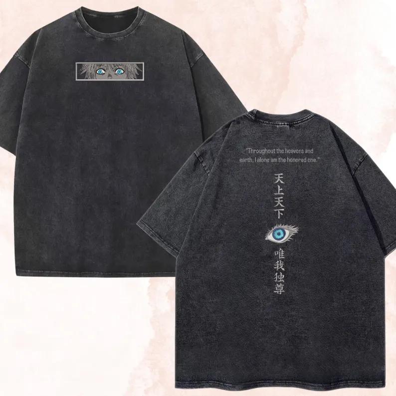Jujutsu Kaisen Anime Gojo Satoru Graphic Print Tshirt Cotton Women Men Vintage Washed Harajuku Tees Loose Casual Oversized Tops