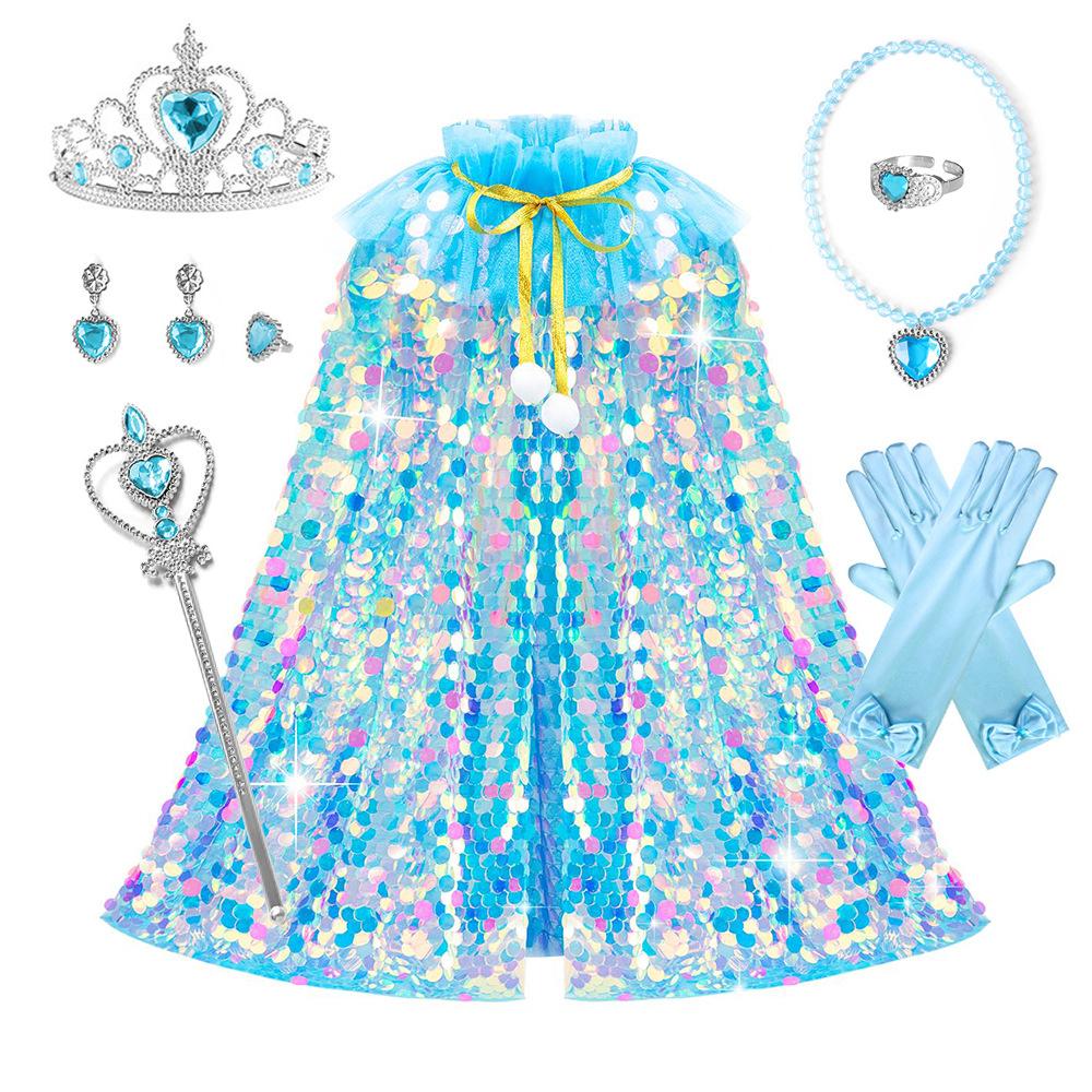 Mermaid Princess Role Play Cape Toy Sequined Clothes Children Girls Halloween Carnival Birthday Party Dress Up Exquisite Capes