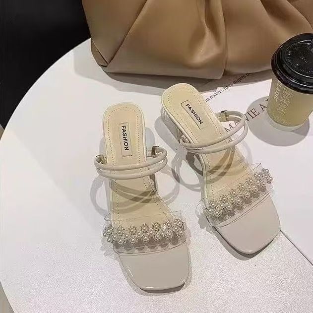 Fashion fairy temperament with skirt two wear slippers 2025 summer new wear French stunning high-heeled sandals woman