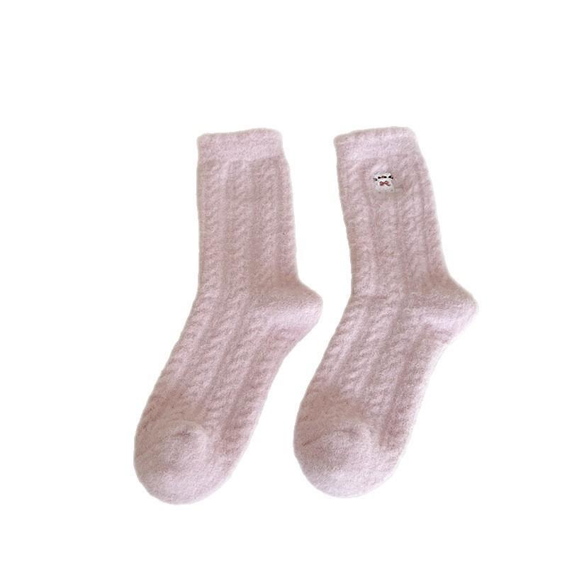 Australian Velvet Socks Pink Purple Cat Cute Animal Cartoon Embroidered Socks Warm Confinement Socks Floor Socks