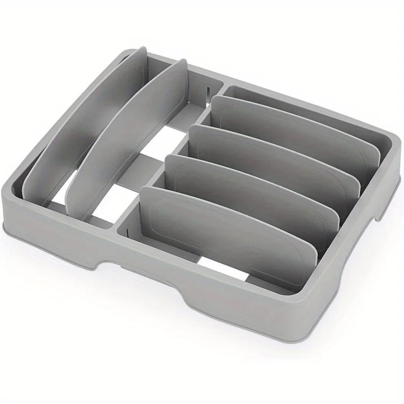 

Food Container Lid Organizer for Cabinet, Adjustable Dividers, Plastic Lid Storage Rack, Kitchen Drawer & Pantry Organizer XL серый