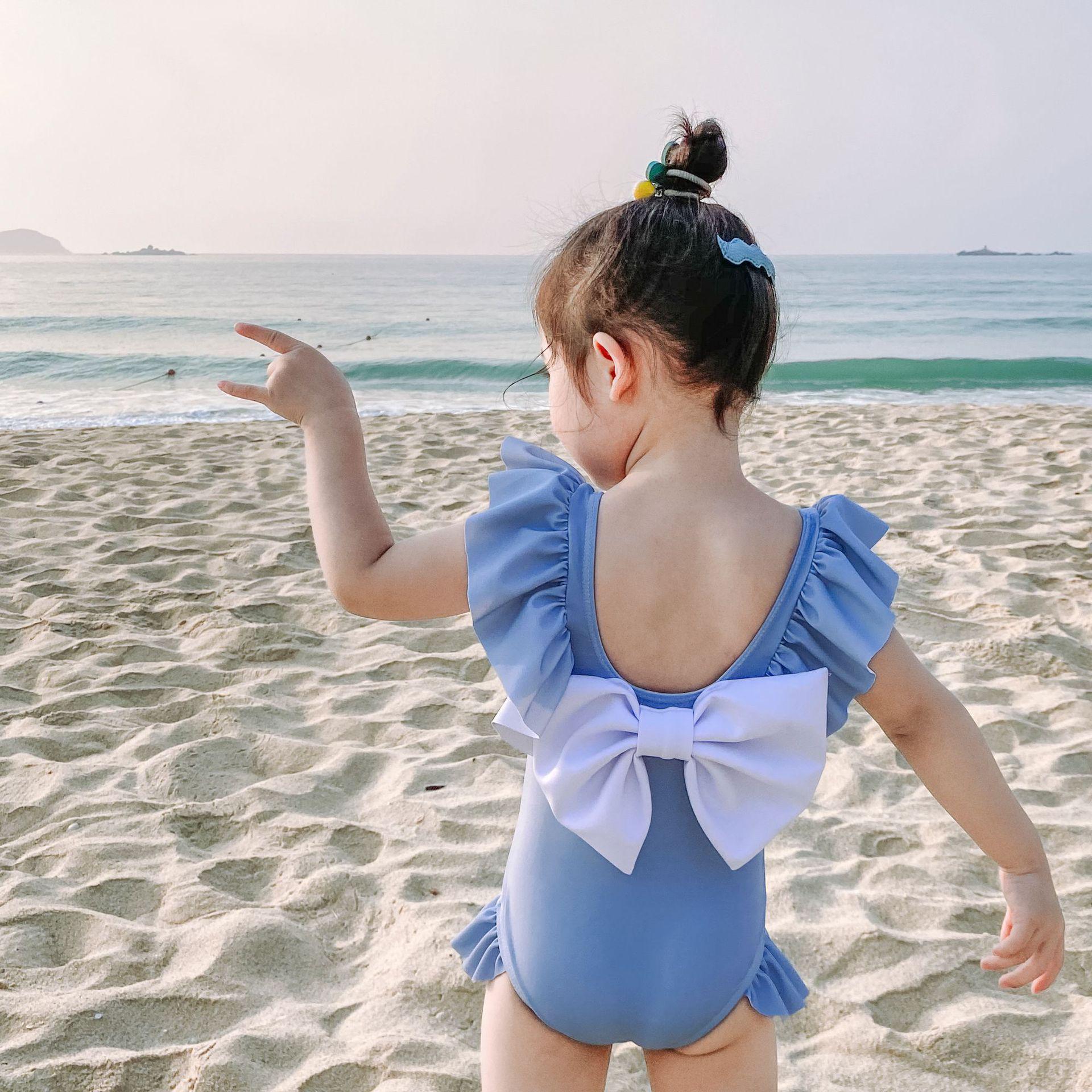 

Girls Cartoon Backless Swimsuit with Big Bow 100