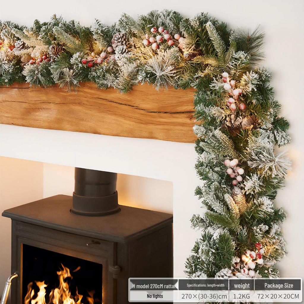 Christmas Glimmer: Garland Set for Tree, Window, and Fireplace with Flocked Leaf Ornaments