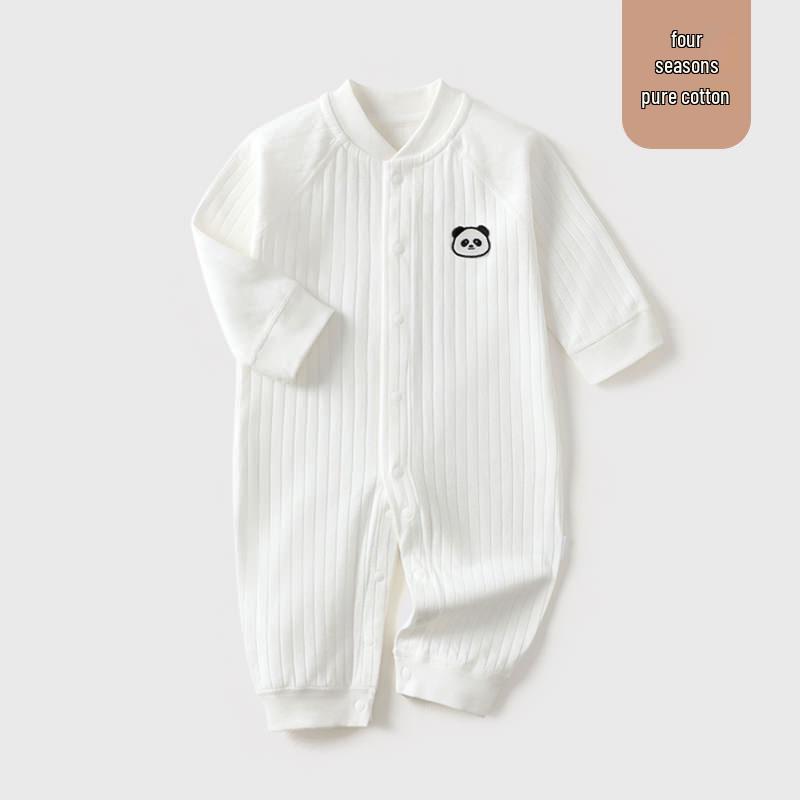 Pure Cotton Baby Romper: Open Front, Class A, for 0-12 Months, Spring/Autumn, Newborn Outerwear, Crawling Suit, Single-Layer Base.