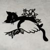 Art Deco Iron Wall Art with Cat and Floral Motif Indoor Outdoor Rust Proof Decor