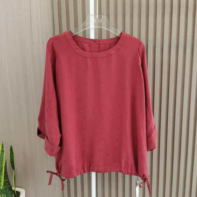 Heavy Weight Silk All-Matching Short Sleeve Mulberry Silk T-shirt Batwing Shirt Women's Summer round Neck Loose Simple and Thin