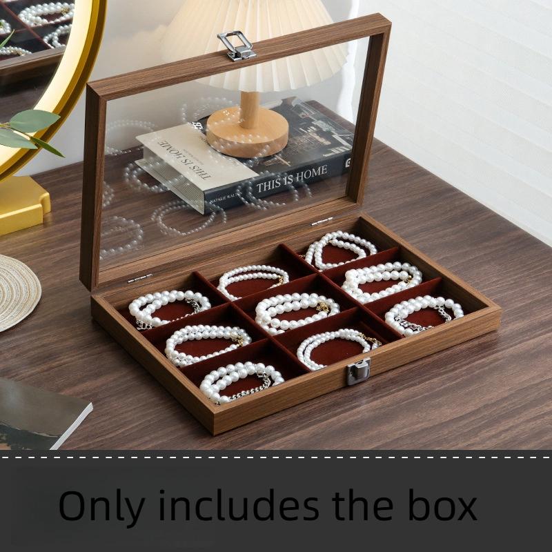 Net Red Black Walnut Patterned Wooden Glass Dustproof Bracelet Jewelry Storage Box Jewelry Viewing Storage Tray Display Tray