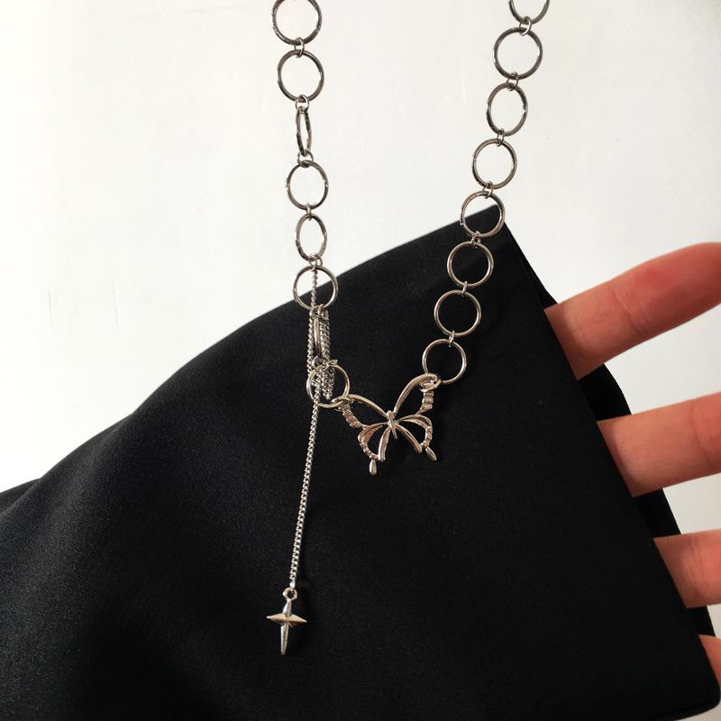 Charms cu ciucuri inimă colier choker femei de culoare argintie lanț pandantiv pe gât bijuterii