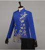 Men's Blue & White Porcelain Zhongshan Suit with Stand-up Collar & Embroidery for Performances