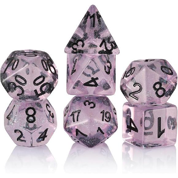 7PCS Polyhedral DND Dice,D&D Dice Set RPG Glitter Dice Fit Dungeons and Dragons D&D Pathfinder MTG Role Playing Dice Games Transparent Light Purple