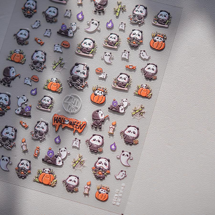 1pcs 5D Colorful Rhinestones Pumpkin Ghost Nail Art Halloween Stickers Adhesive Transfer Nail Decoration Decals Accessory