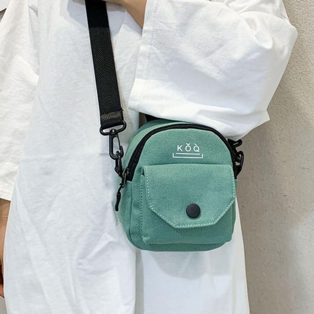 Solid Color Casual Crossbody Bag Zipper Small Messenger Bag Fashion Canvas Shoulder Bag  Student
