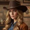 Westlicher Stil Cowgirl Fedora Hut Mit Stern Gürtel Dekoration Breiter Rand Für Frauen Männer Outdoor