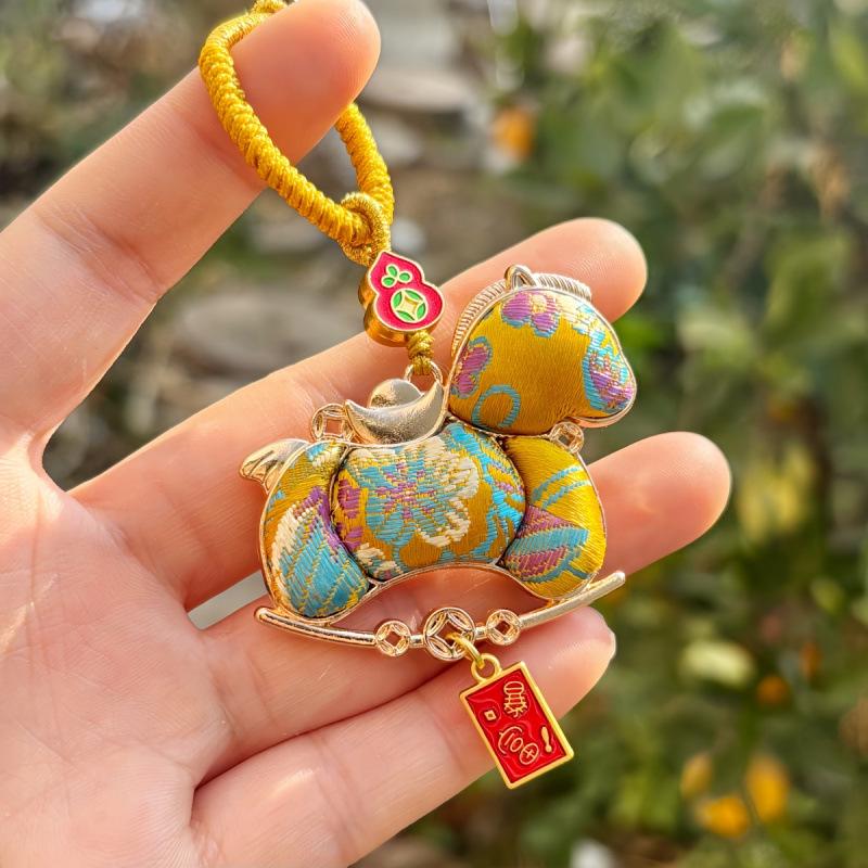 Pure Handmade Song Brocade Horse Pendant Charm – Double-Sided Fortune & Prosperity Tassel Ornament