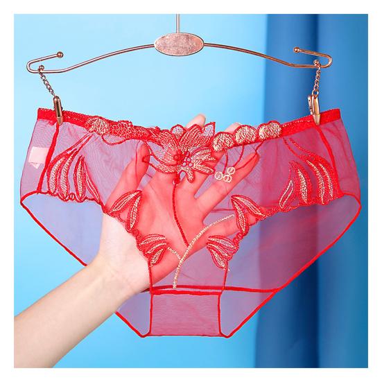 Niski stan haftowany kwiat koronkowe figi damskie szybkoschnące delikatne szycie ultracienkie przezroczyste seksowne kalesony