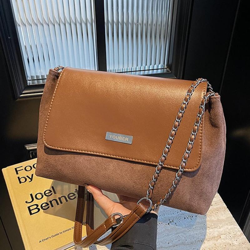 Fashionable PU and Faux Suede Solid Chains Sweet Shoulder Bags High Quality Warm Retro Simple Crossbody Bags for Women