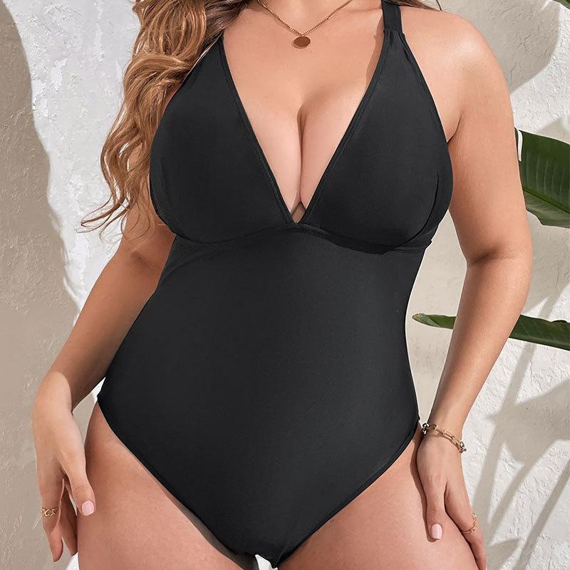 TS JYL-SW067 V-Neck Plus Size Swimsuit, Slim Fit Backless Swimwear For Curvy Women L розовый гвоздики