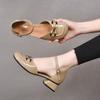 Fashion Block Heel Ladies Footwear Cute Metal Decoration Women's Shoes Chunky Heels Luxury Leather Casual Low Elegant Round Toe Kawaii E