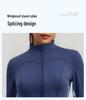 Women's Autumn & Winter Stand-up Collar Yoga Jacket, Waist-cinching Slim Fit, Long-sleeve, Outdoor Sports, Double-stitched Color-block Design.
