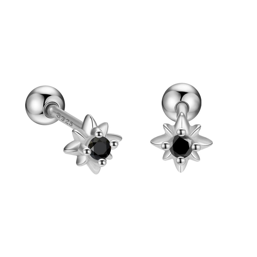 925 Sterling Silver Inlaid Zircon Star Screw Earrings for Women Fashionable Simple Temperament Silver Jewelry