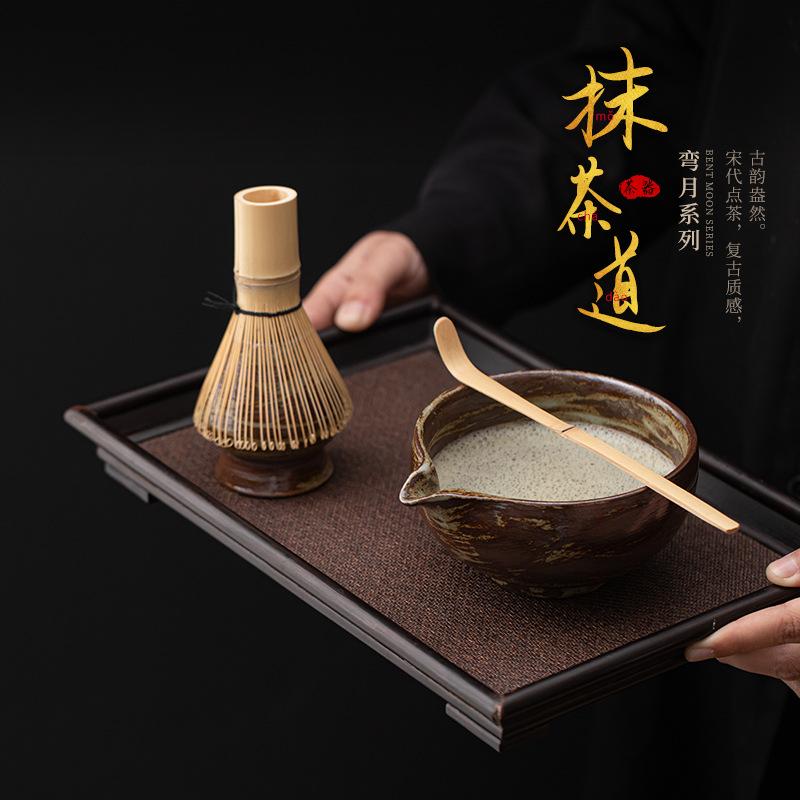 4/8pcs Retro Coarse Pottery Tea Set  Aesthetic Japanese Matcha Set Kit Tea Brush Stand Tea Ceremony Kitchen Bar Supplies