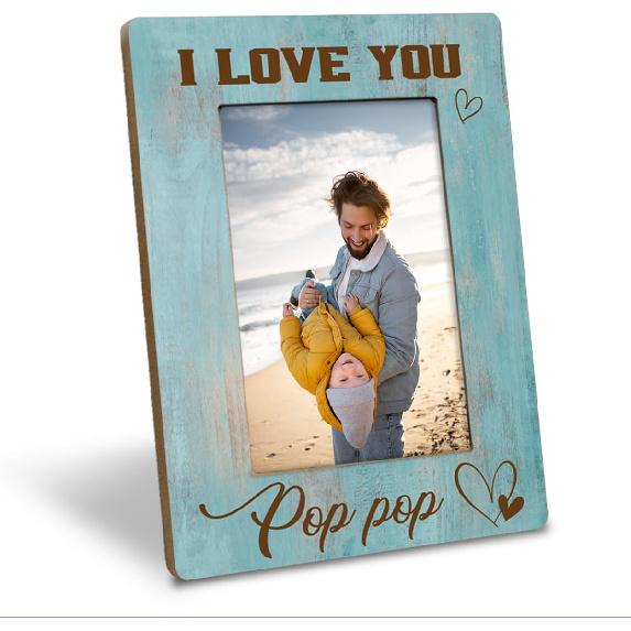 Pop Pop Gifts, I Love You PopPop Photos Frames, Holds 4 X 6 Inch Photo, Farmhouse Wooden Picture Frame Gifts, Father's Day Gift for Grandpa, Grandpa