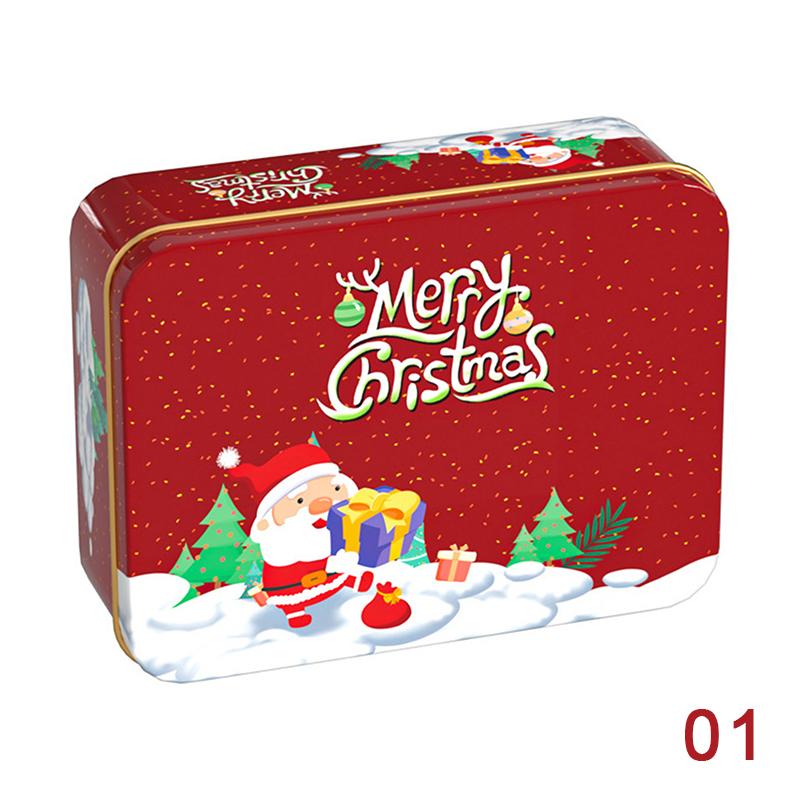 Christmas Square Metal Tinning Can Set Candy Box Gift Storage Box Biscuit Can Iron Can Home Storage Box