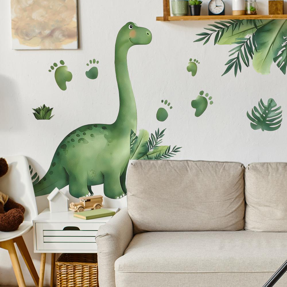 Creative and Cute Dinosaur and Tropical Green Plant Children's Bedroom Decoration and Beautification Stickers