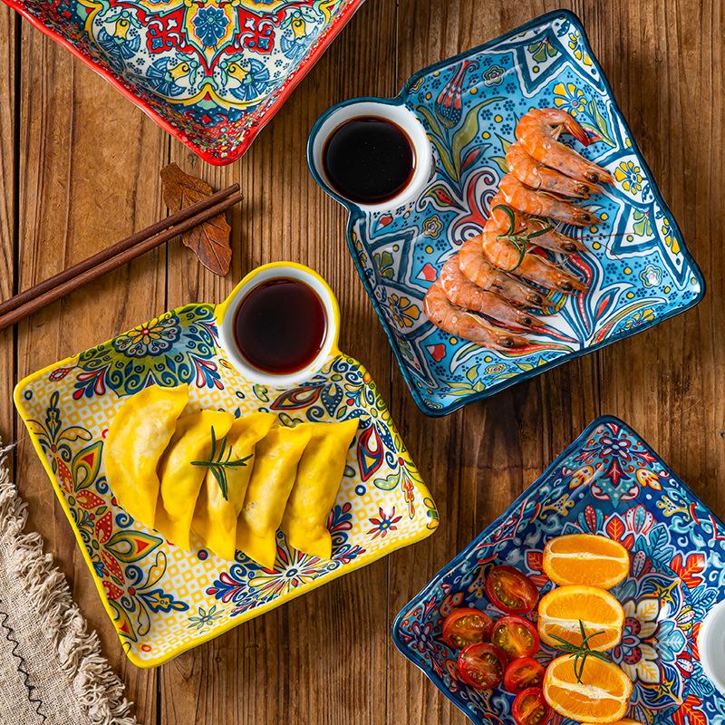 7.5Inch Bohemian Ceramic Plate Tableware Multifunctional for House Sauce Sushi Dish Dumplings Cake Snack Fruits Colorful Plates