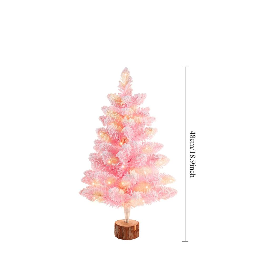 Для 45/60/75см Розовой флокированной искусственной елки с LED-подсветкой Розовая настольная рождественская елка Мини-рождественская сосна с искусственным снегом Т Other