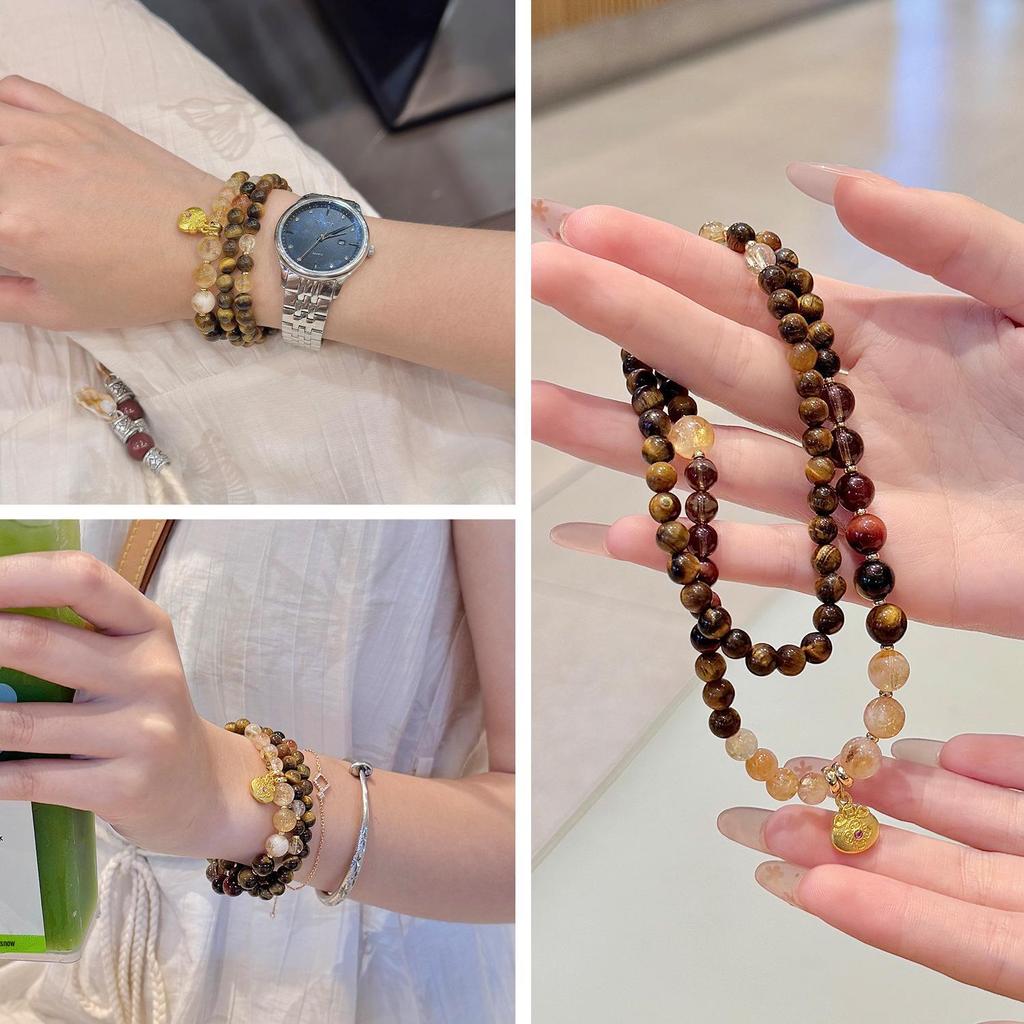 Chinese Wealth-Attracting Yellow Citrine & Tiger Eye Bracelet/Necklace for Women