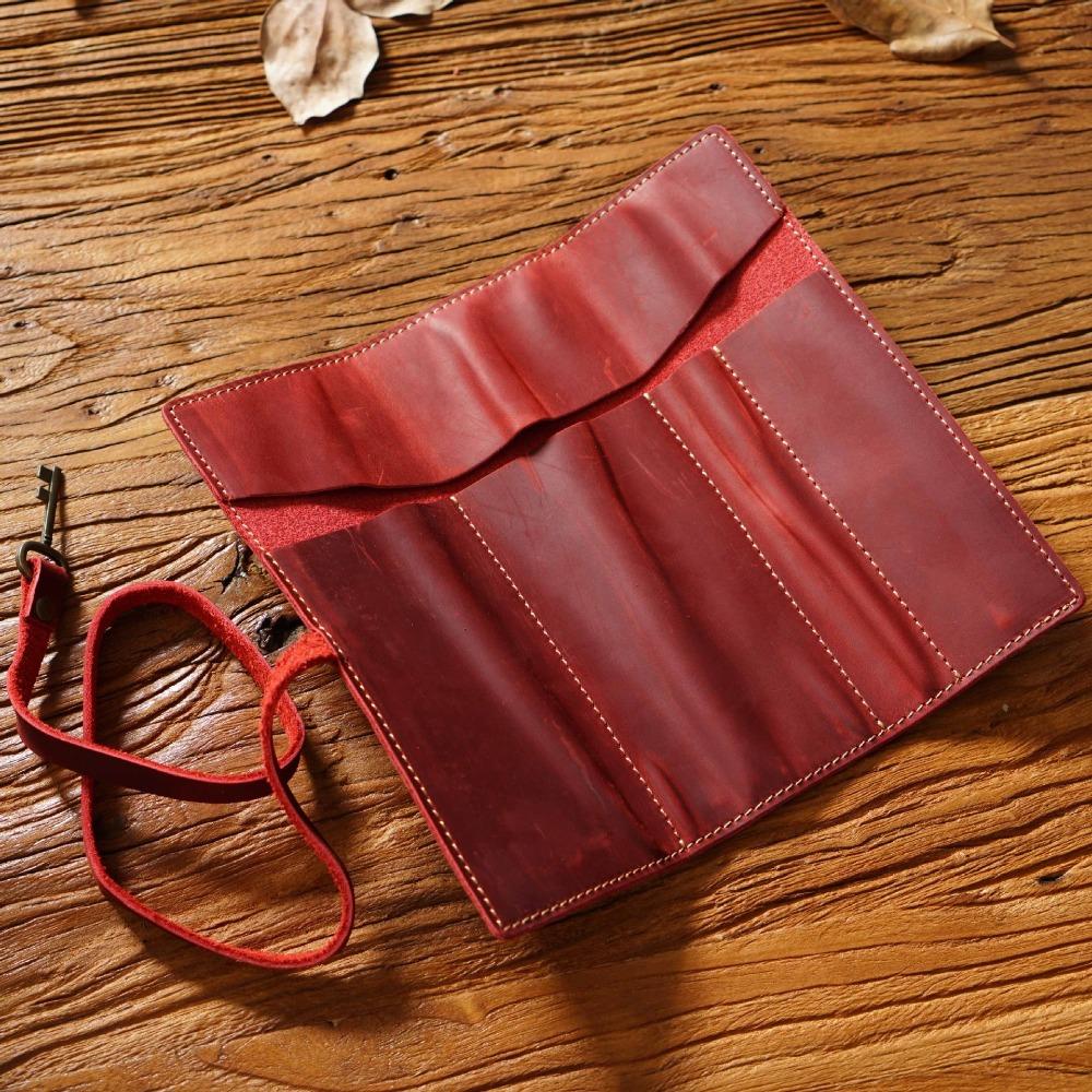 

Multi-Compartment Pen Bag Cowhide Leather Vintage Cowhide Pencil Case Literary Style красный