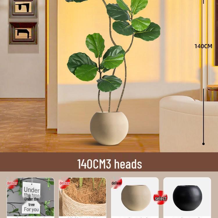 Large Potted Fiddle-Leaf Fig: Luxury Faux Green Plant for Living Room Decor