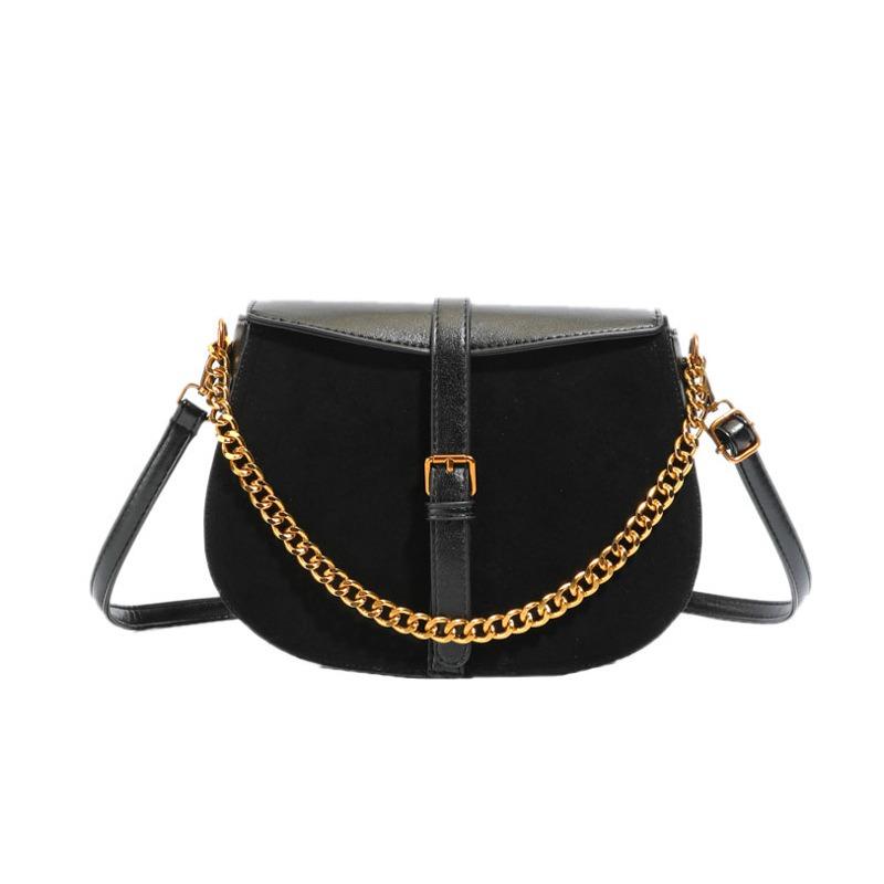 

Velvet saddle bag fashion autumn and winter new women s bag shoulder underarm chain bag niche simple women чорний