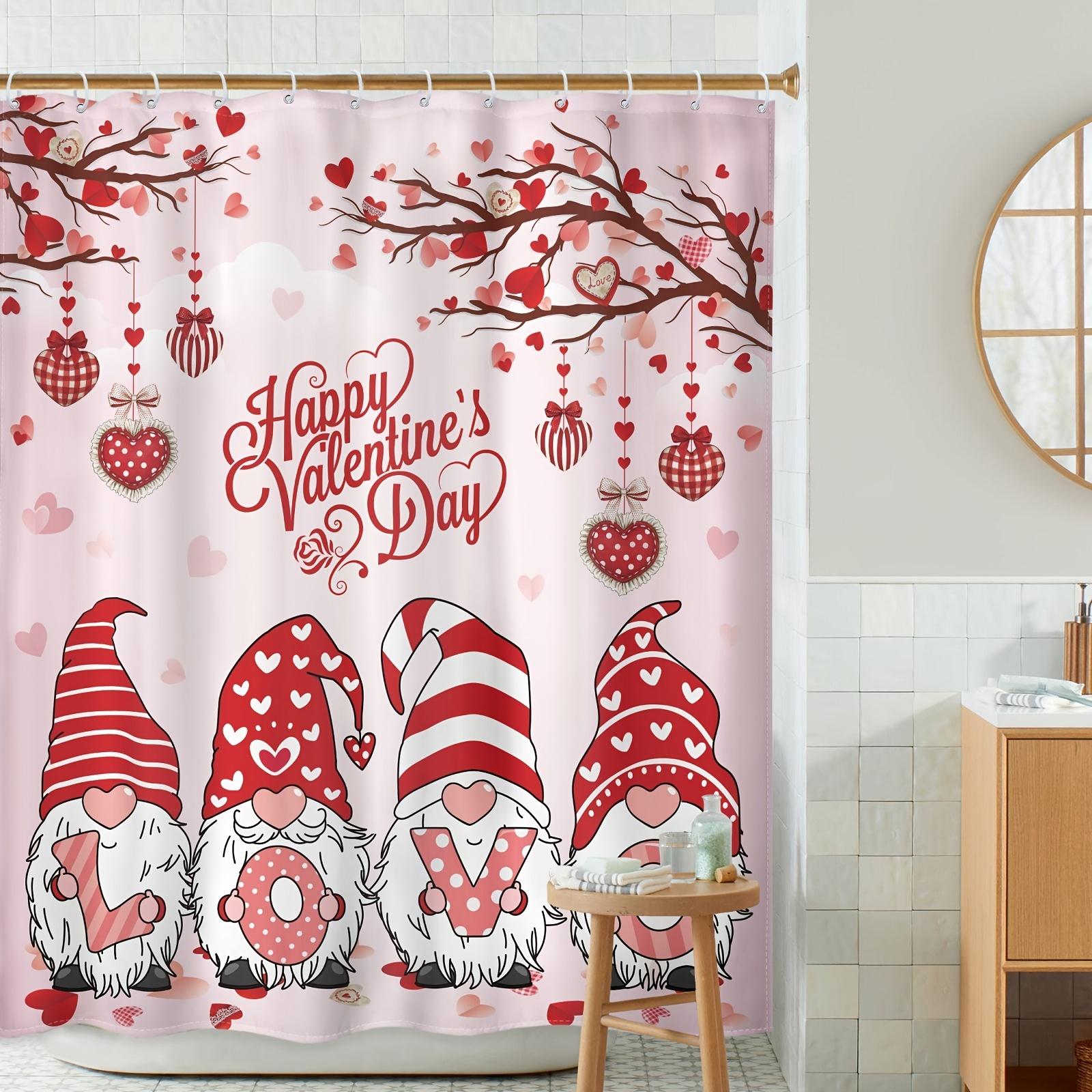 A Valentine s Day Shower Curtain: Celebrate Love and Romance with This Adorable Design Featuring Cute Gnomes in Festive W90XH180cm