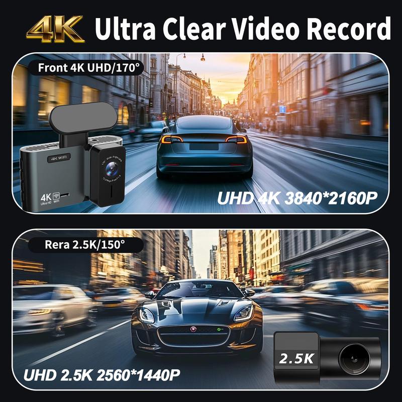 Front 4K And Rear 2.5K Dash Cam Built In WIFI GPS Dual Lens Mini CAR DVR 24H Parking Monitor Black Box Room Camera Night Vision