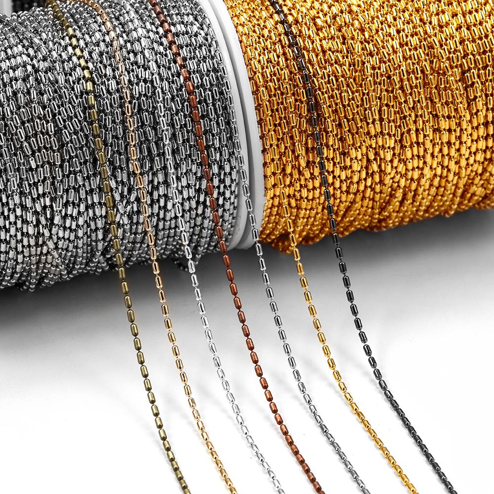 2M/lot 1.5mm Gold Bulk Copper Cylindrical Bead Chain Bamboo Chains For DIY Necklace Bracelet Jewelry Making Supplies