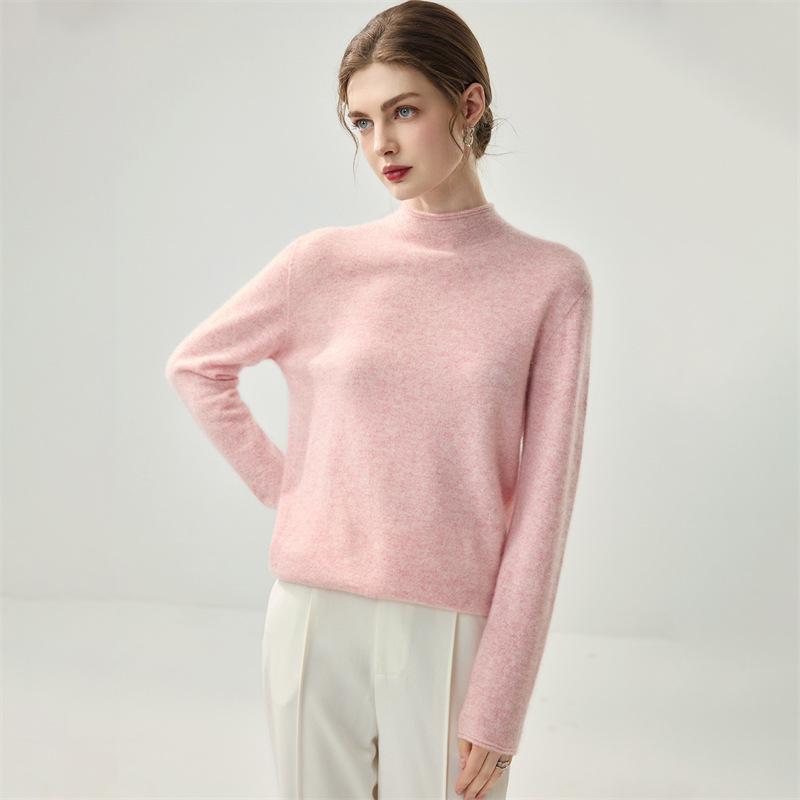 Lekasha 100% Pure Cashmere 12-Gauge Rolled Hem Turtleneck Sweater